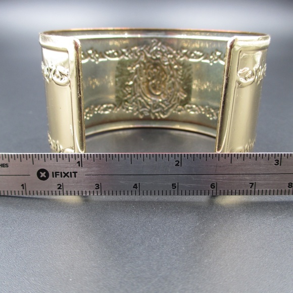 Vintage Gold Tone Ornate Heavy Cuff Bracelet - Picture 8 of 8